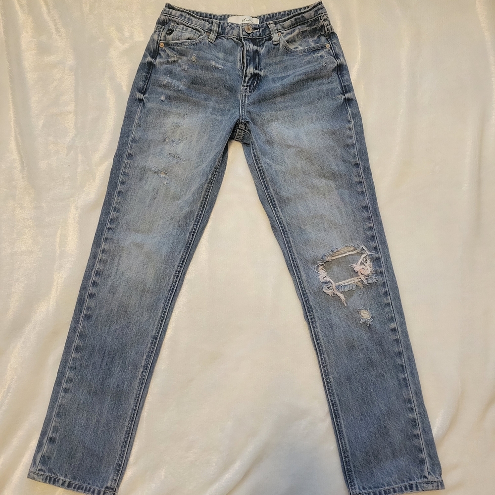 KanCan Distressed Light Blue Straight Leg Jeans